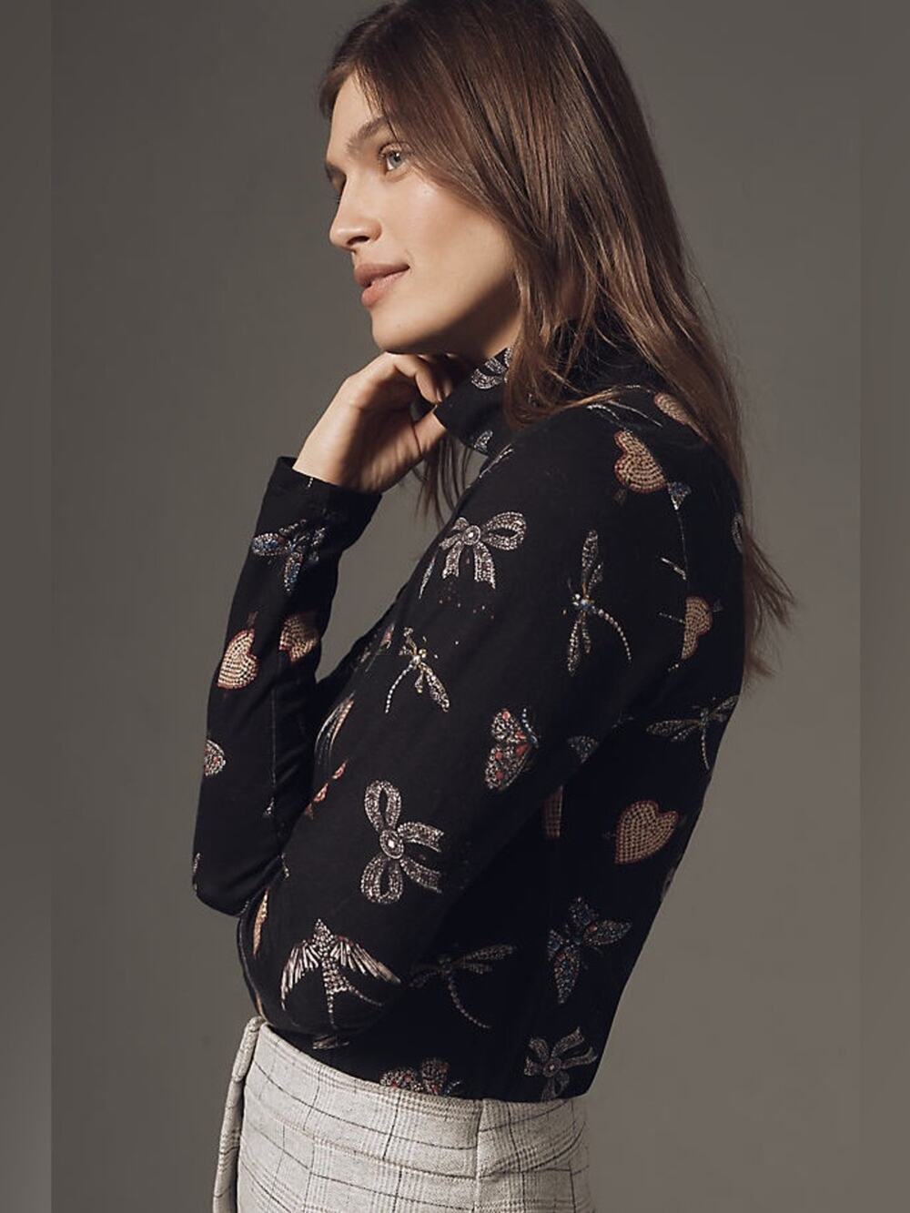 Anthropologie The Hailey Printed Long-Sleeve Turtleneck Top by Maeve